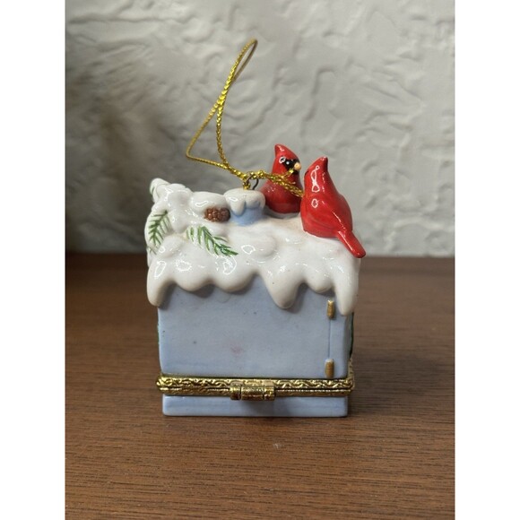 Cardinal Mailbox Hinged Surprise Gift Trinket Box Christmas Ornament Bird - Picture 3 of 7